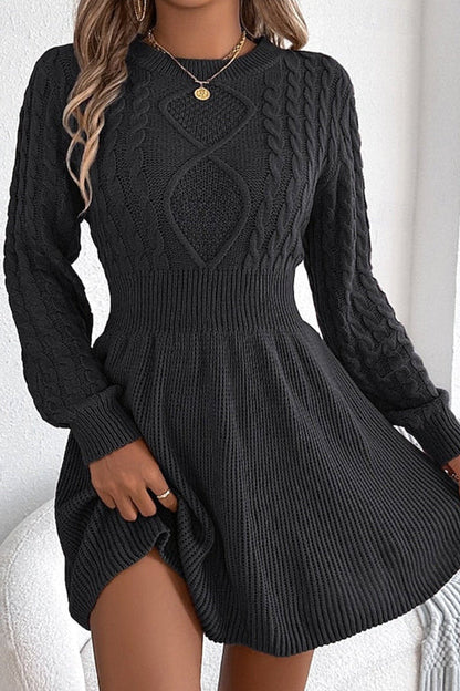 Ruby | Flared Skirt Cable Knit Sweater Dress