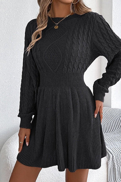 Ruby | Flared Skirt Cable Knit Sweater Dress