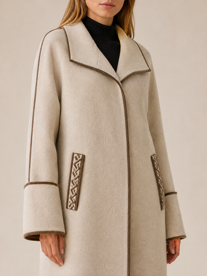 Camille | Contrast Trim Wide Collar Long Coat