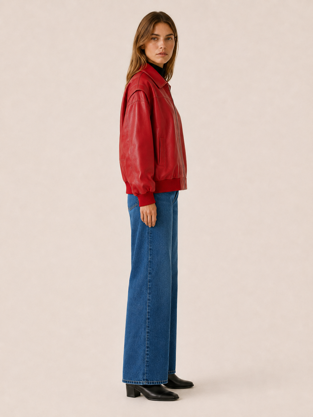 Danielle | Oversized Leather Zip Up Bomber Jacket