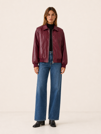 Danielle | Oversized Leather Zip Up Bomber Jacket