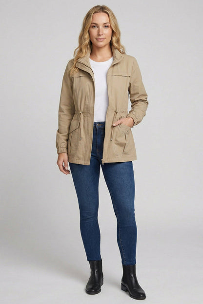 Jade | Drawstring Waist Flap Pocket Utility Jacket