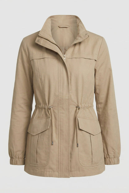 Jade | Drawstring Waist Flap Pocket Utility Jacket
