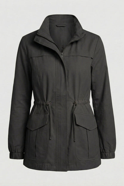 Jade | Drawstring Waist Flap Pocket Utility Jacket