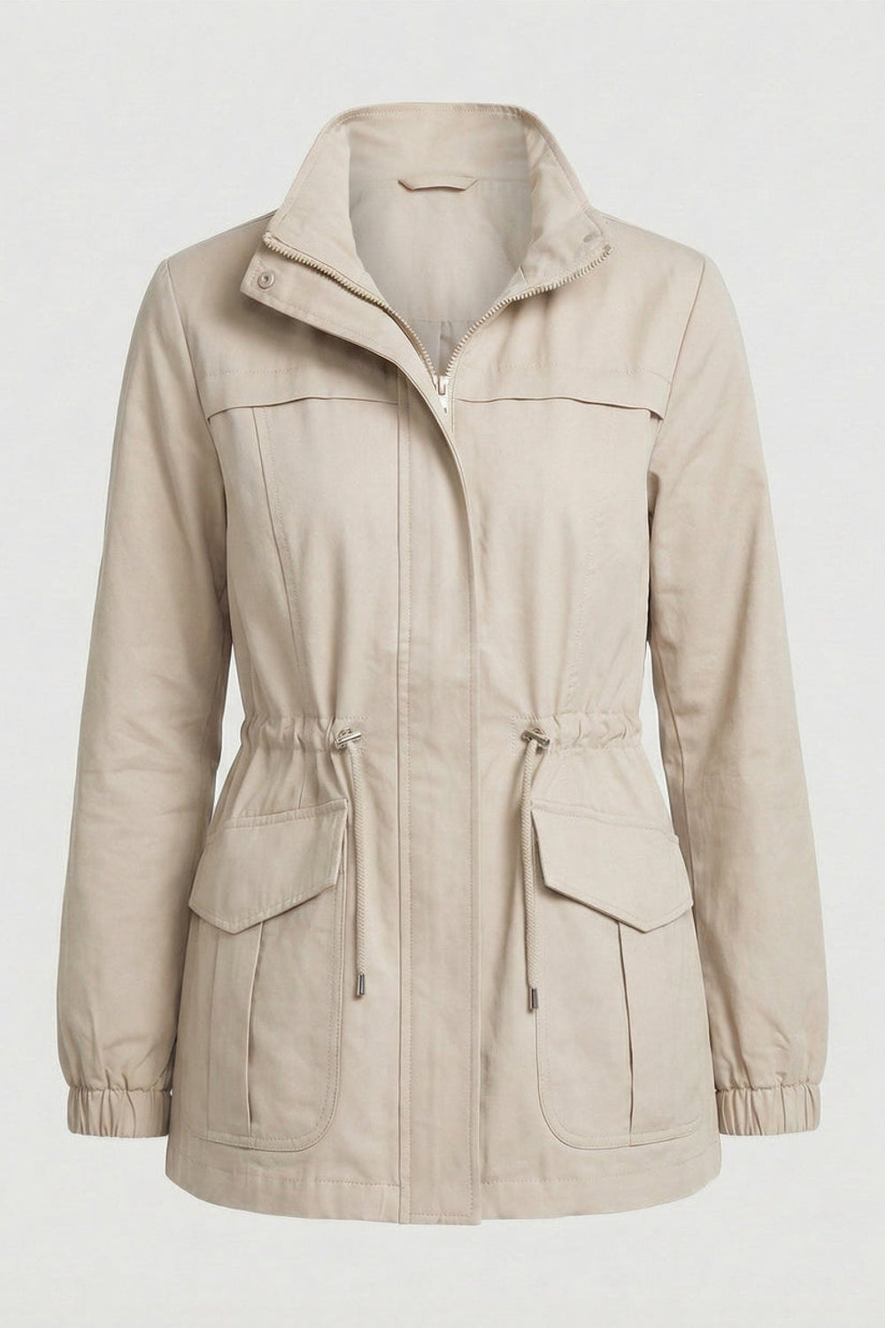 Jade | Drawstring Waist Flap Pocket Utility Jacket