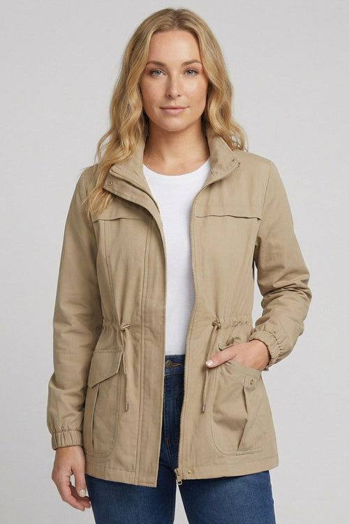 Jade | Drawstring Waist Flap Pocket Utility Jacket