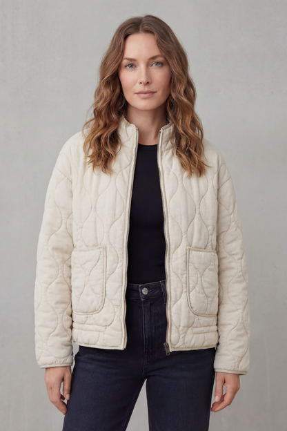 Cavelline | High Neck Wave Quilted Zip Up Jacket