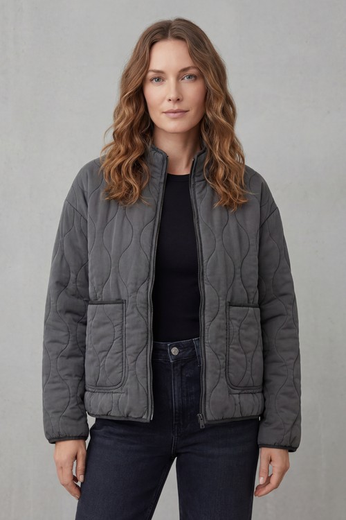 Cavelline | High Neck Wave Quilted Zip Up Jacket