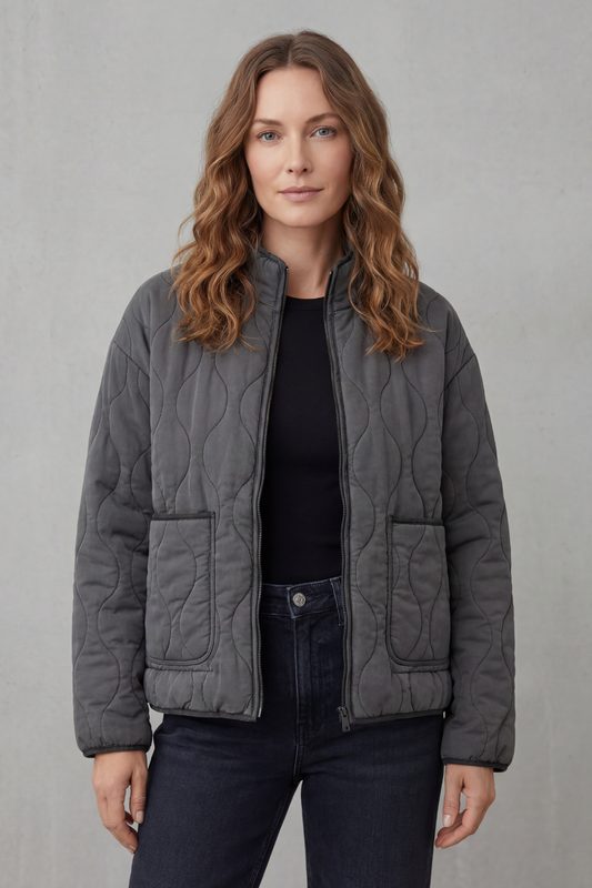 Cavelline | High Neck Wave Quilted Zip Up Jacket