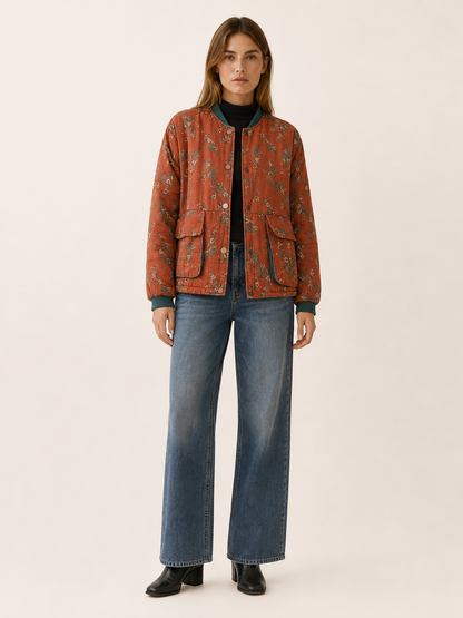 Cecilia | Floral Button Up Pocket Bomber Jacket