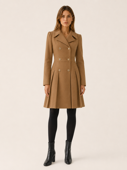 Alessia | Double Breasted Pleated Long Coat
