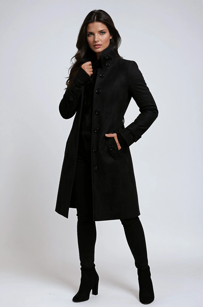 Sandy | High Neck Button Long Coat