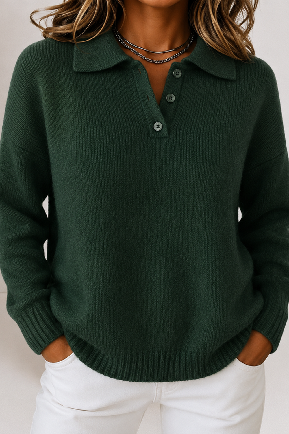 Phoebe | Polo Collar Button Placket Knit Sweater