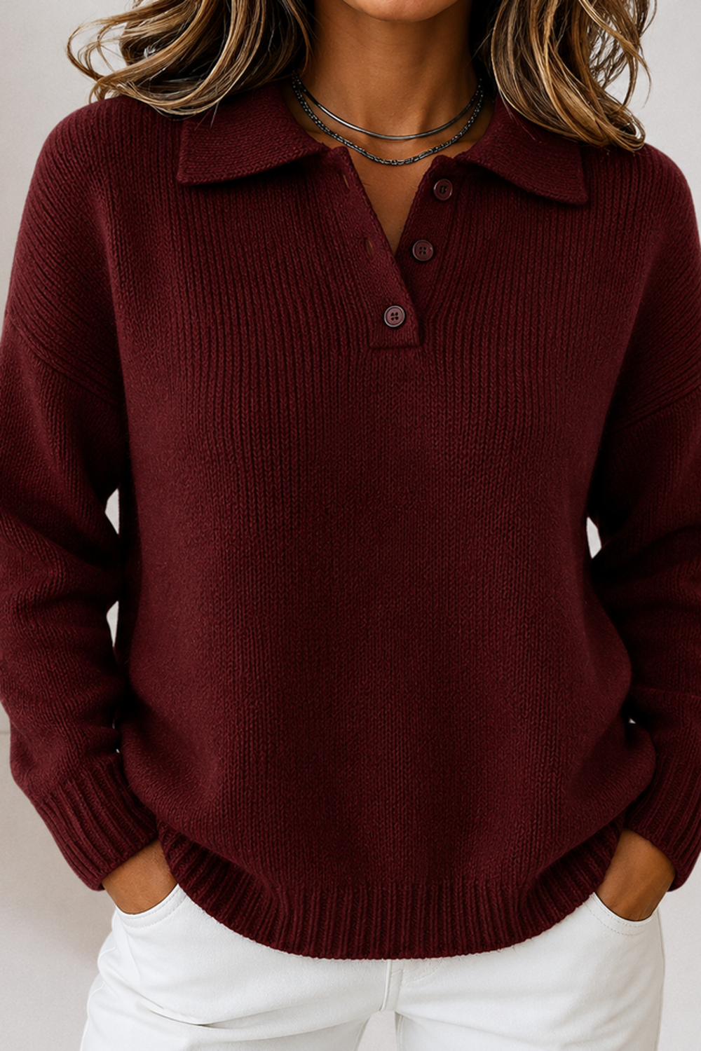 Phoebe | Polo Collar Button Placket Knit Sweater