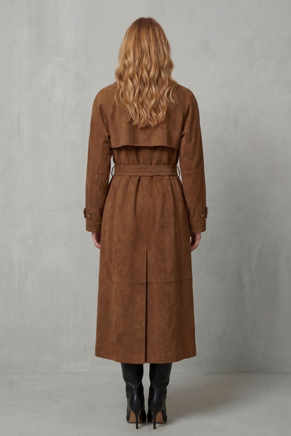 Chelsea| Suede Double Breasted Belted Trench Coat