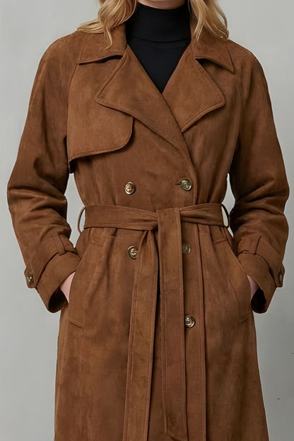 Chelsea| Suede Double Breasted Belted Trench Coat