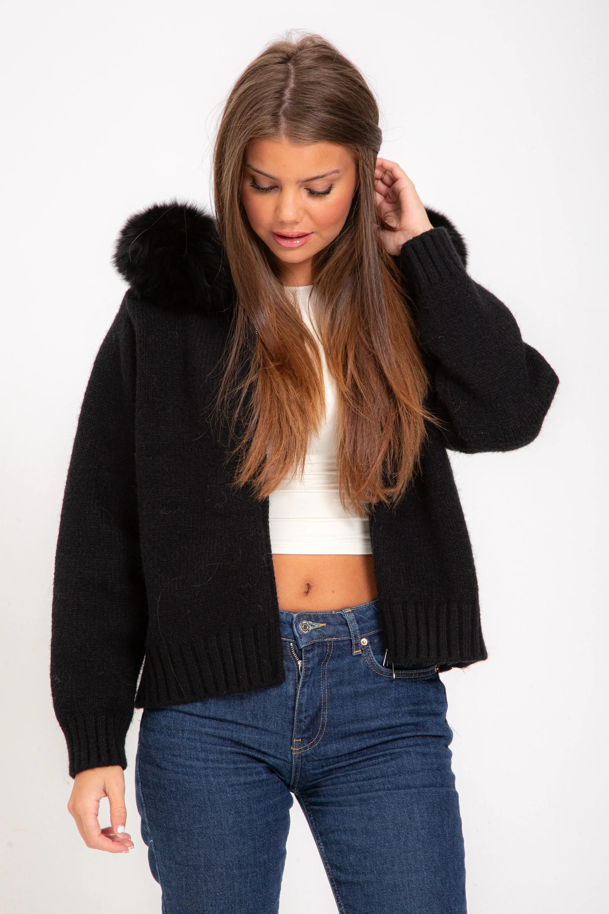 Chloe | Faux Fur Hooded Cropped Jacket