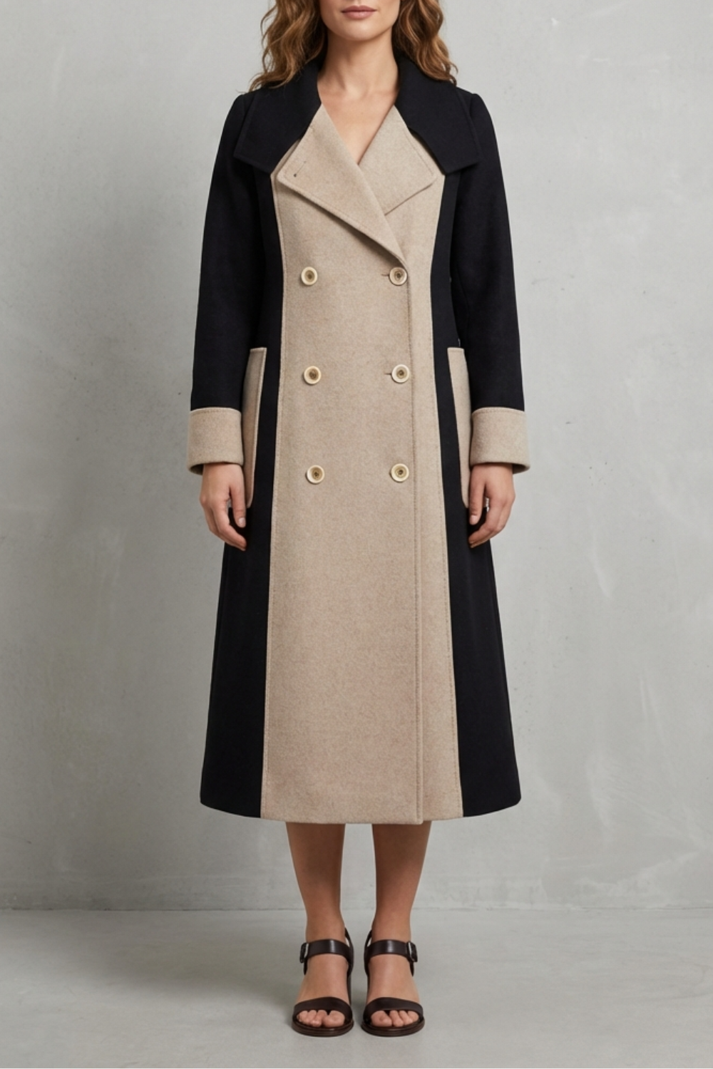 Clara | Contrast Double Breasted Tailored Long Coat