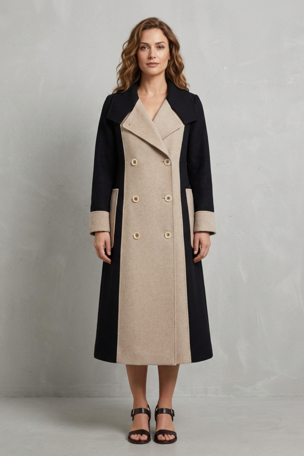 Clara | Contrast Double Breasted Tailored Long Coat