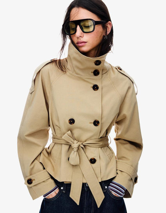 Clara | Double Breasted Cropped Trench Coat