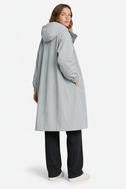 Elara | Oversized Hooded Button Up Long Raincoat