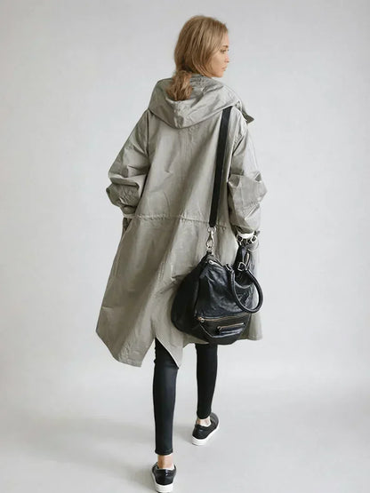 Elara | Oversized Hooded Button Up Long Raincoat