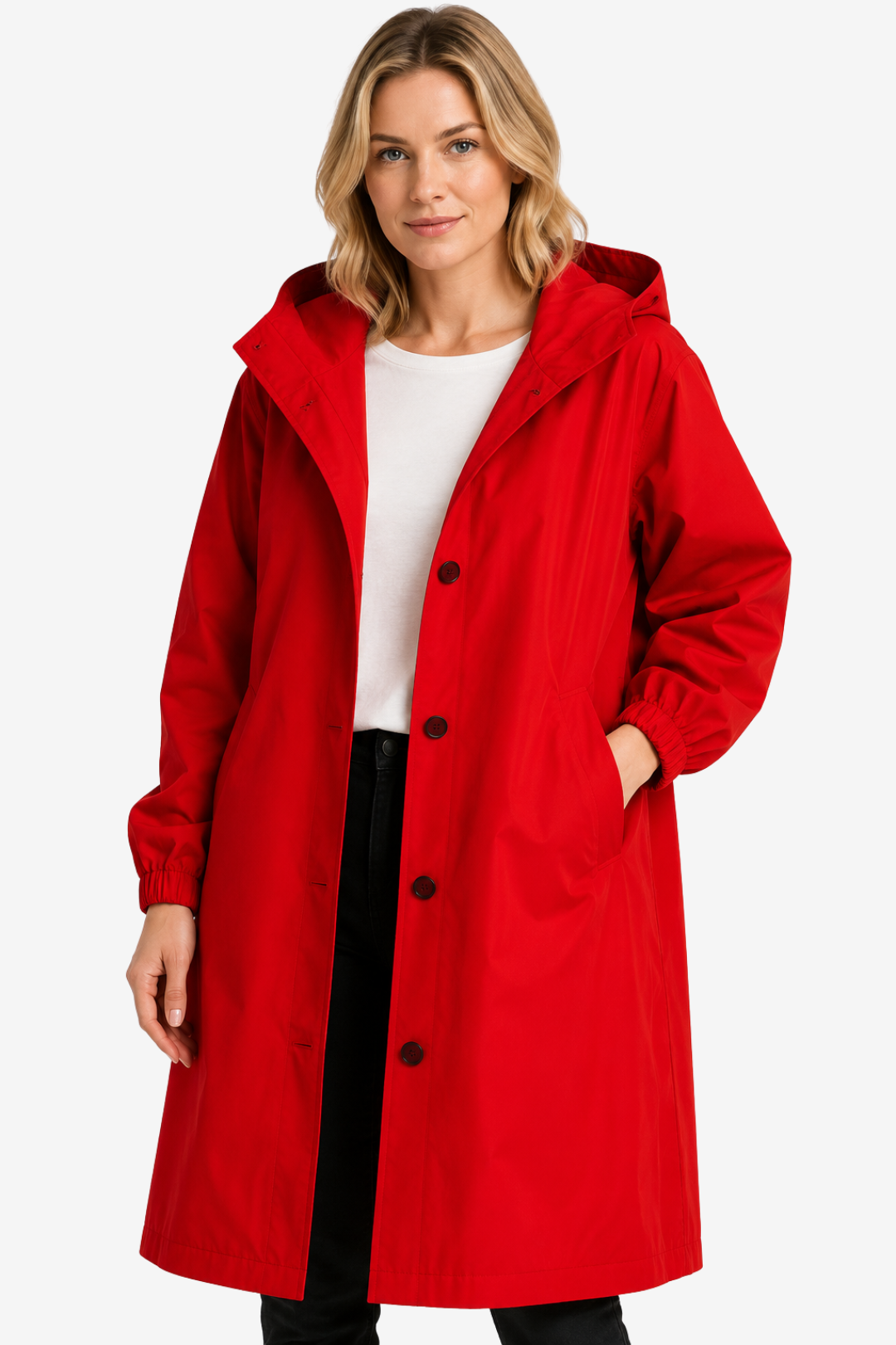 Elara | Oversized Hooded Button Up Long Raincoat