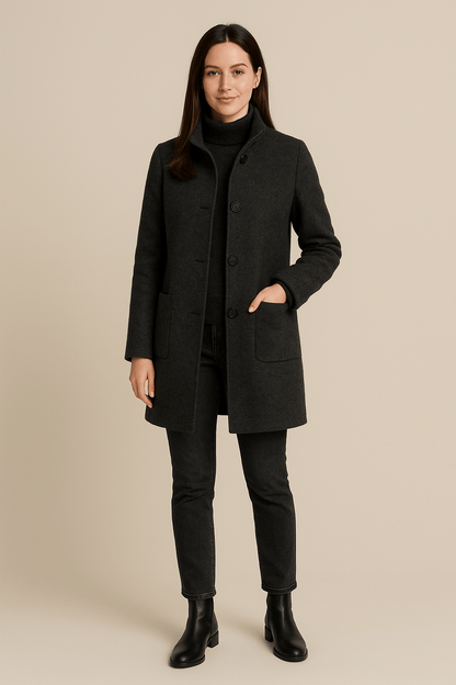Charlotte | High Neck Button Long Coat