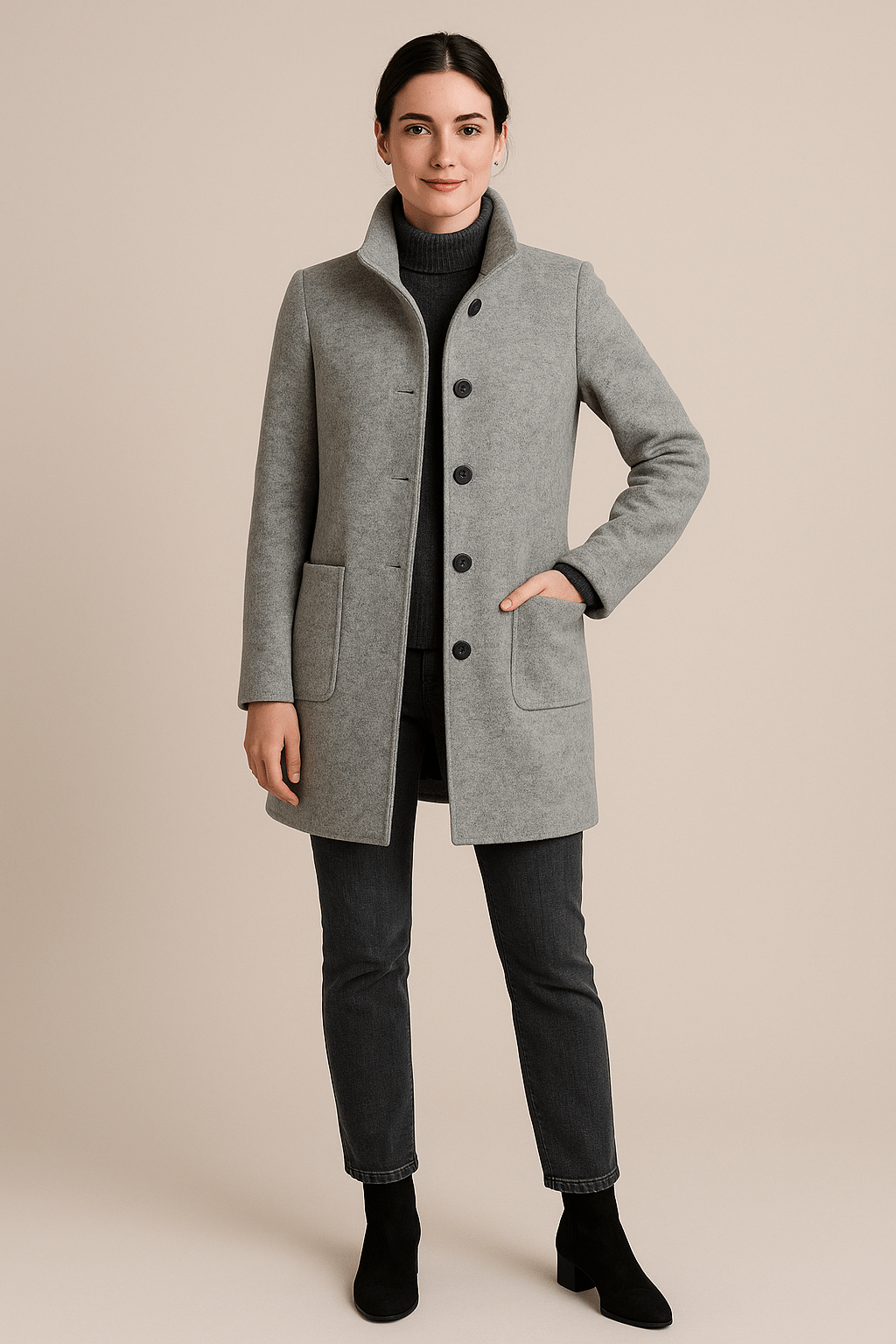 Charlotte | High Neck Button Long Coat