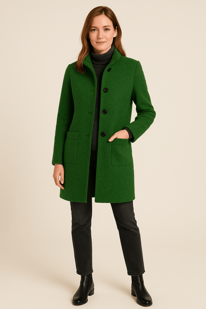 Charlotte | High Neck Button Long Coat