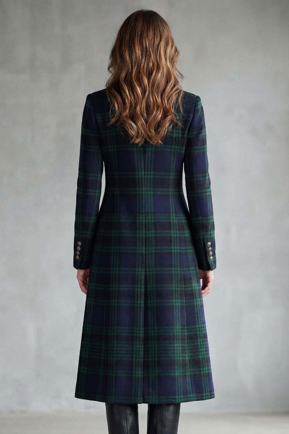 Elenor | Tartan High Neck Tailored Long Coat