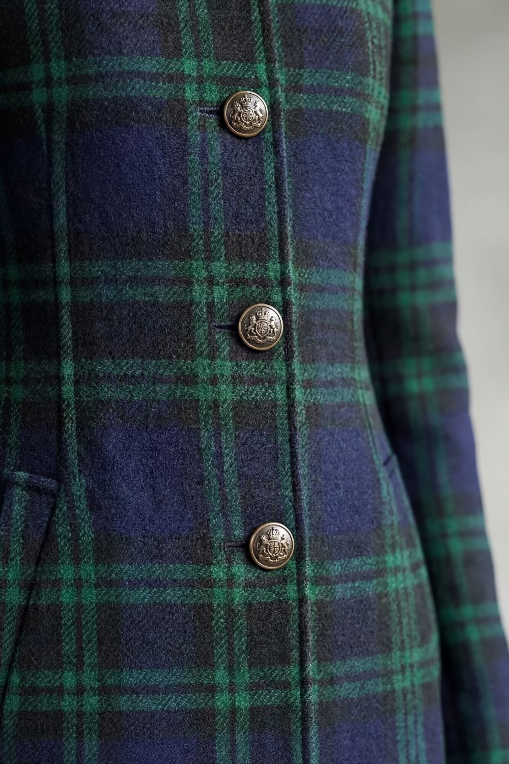 Elenor | Tartan High Neck Tailored Long Coat