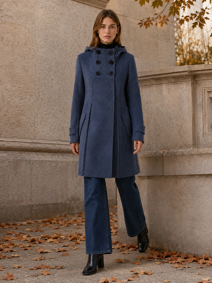 Elodie | Hooded Double Breasted Long Coat
