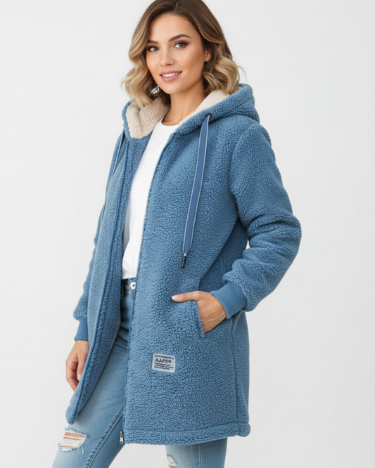 Elodie | Hooded Teddy Fleece Longline Jacket