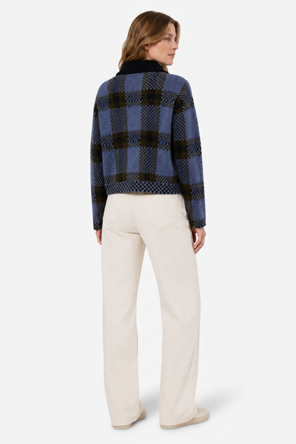 Elodie | Plaid Knit Zip Up Jacket