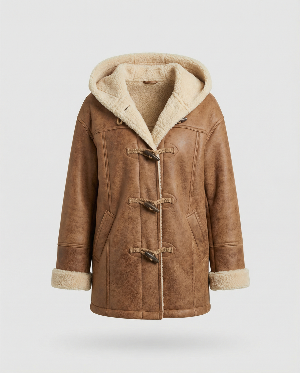 Elowen | Faux Suede Shearling Hooded Toggle Coat
