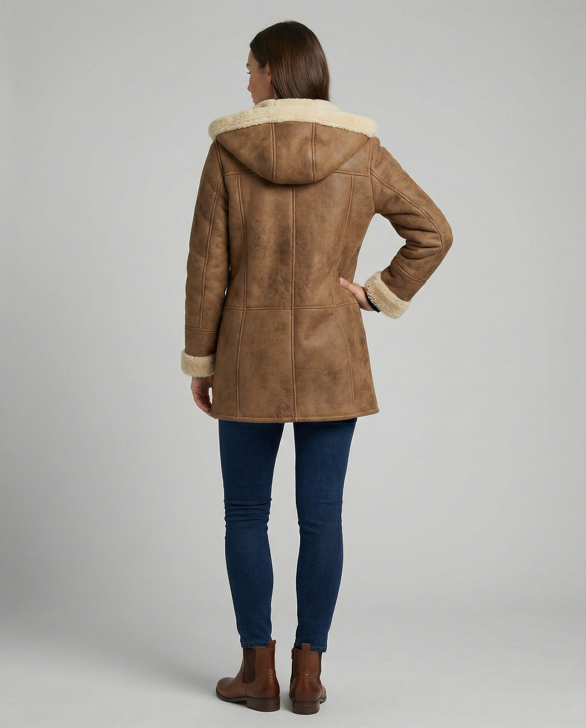 Elowen | Faux Suede Shearling Hooded Toggle Coat
