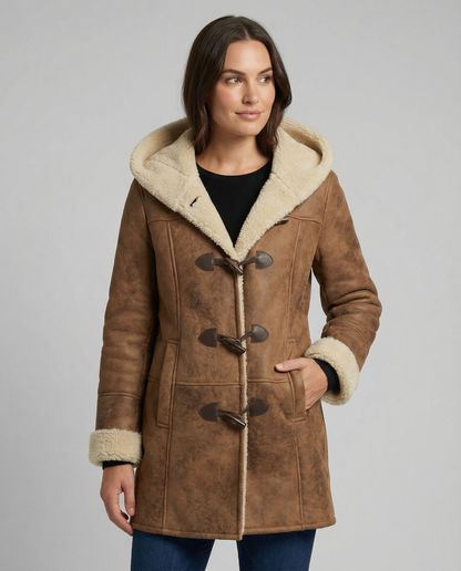 Elowen | Faux Suede Shearling Hooded Toggle Coat