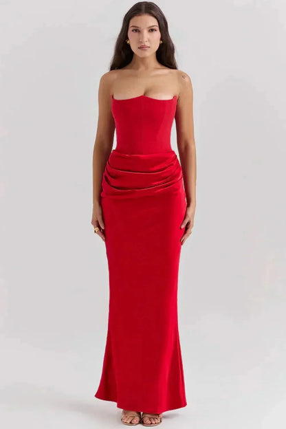 Adeline | Strapless Corset Fishtail Maxi Dress
