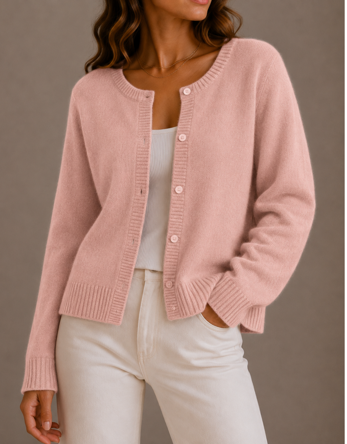 Emily | Knit Crew Neck Button Cardigan