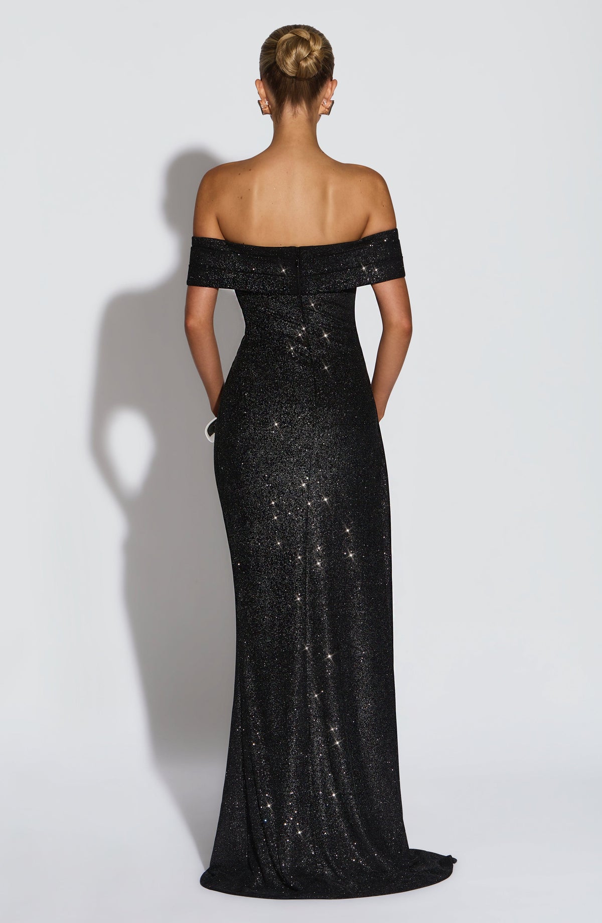 Bettina | Bardot Pleated Glitter Mesh Maxi Dress
