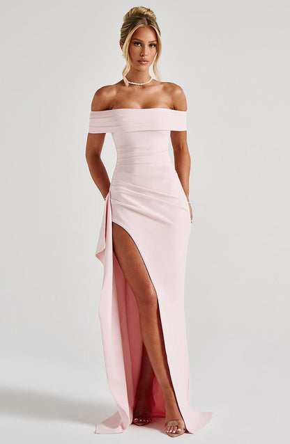 Bettina | Bardot Pleated Glitter Mesh Maxi Dress