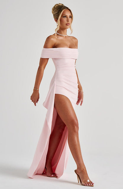 Bettina | Bardot Pleated Glitter Mesh Maxi Dress