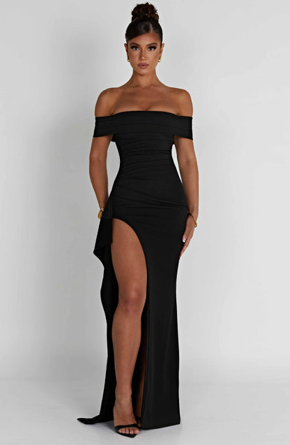 Bettina | Bardot Pleated Glitter Mesh Maxi Dress