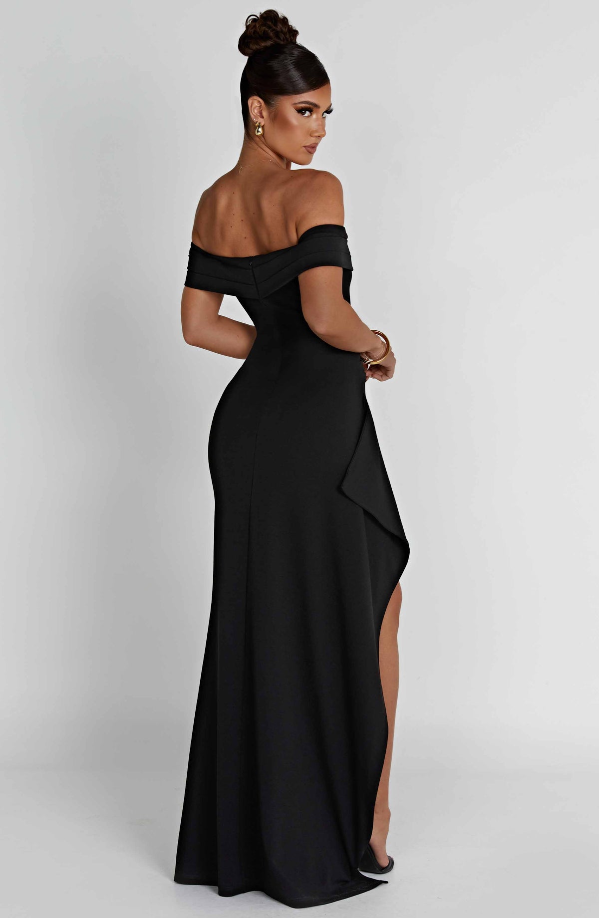Bettina | Bardot Pleated Glitter Mesh Maxi Dress