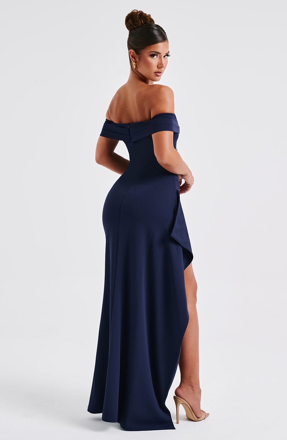 Bettina | Bardot Pleated Glitter Mesh Maxi Dress