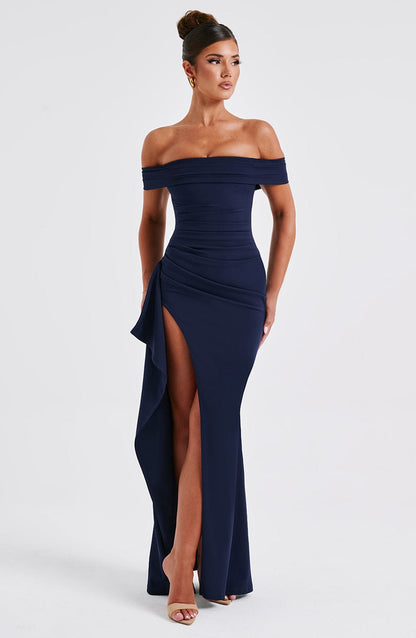 Bettina | Bardot Pleated Glitter Mesh Maxi Dress