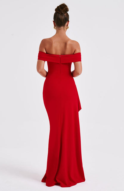 Bettina | Bardot Pleated Glitter Mesh Maxi Dress