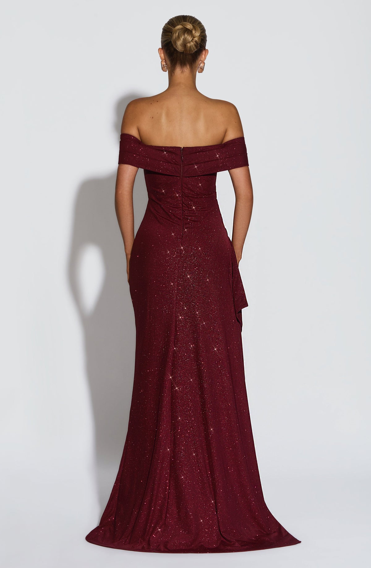 Bettina | Bardot Pleated Glitter Mesh Maxi Dress