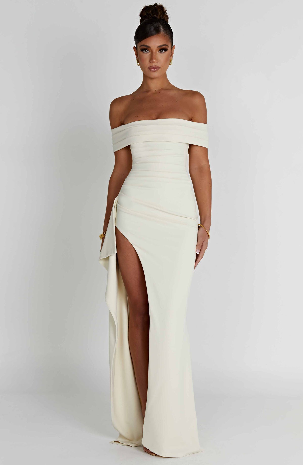 Bettina | Bardot Pleated Glitter Mesh Maxi Dress